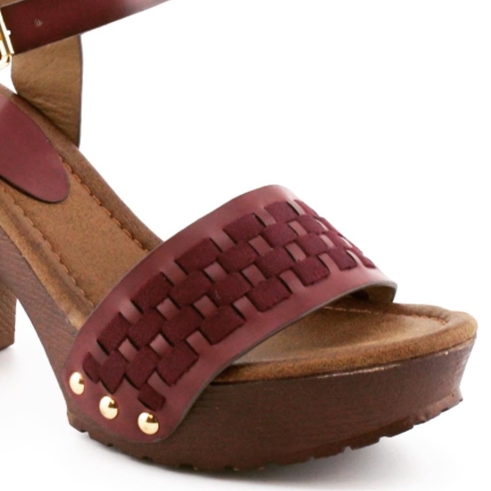 2 Left! NU Nature Breeze Vint Retro Burgundy Chunky Platform Heel Sandal - Picture 2 of 5